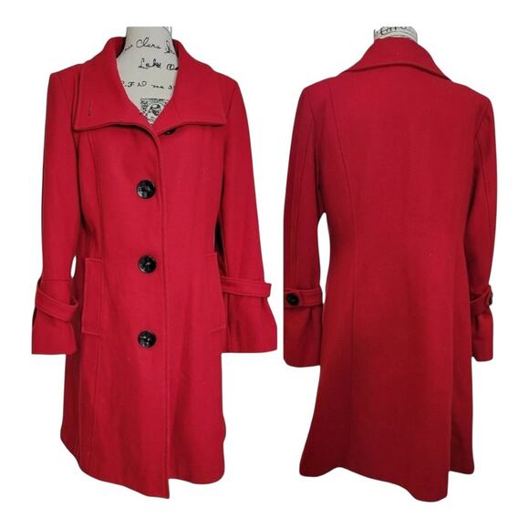 Womens 2X Red fitted peacoat buckle sleeves double-breasted button-up closure - Picture 1 of 9